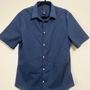 Men's H&M Short Sleeve Button Up Shirt - Navy Blue (Slim Fit Large)